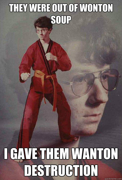 they were out of wonton soup i gave them wanton destruction - they were out of wonton soup i gave them wanton destruction  Karate Kyle