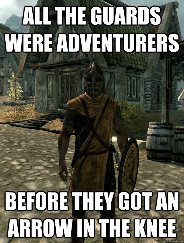 ALL THE GUARDS WERE ADVENTURERs before they GOT AN ARROW IN THE KNEE - ALL THE GUARDS WERE ADVENTURERs before they GOT AN ARROW IN THE KNEE  SkyrimGuard