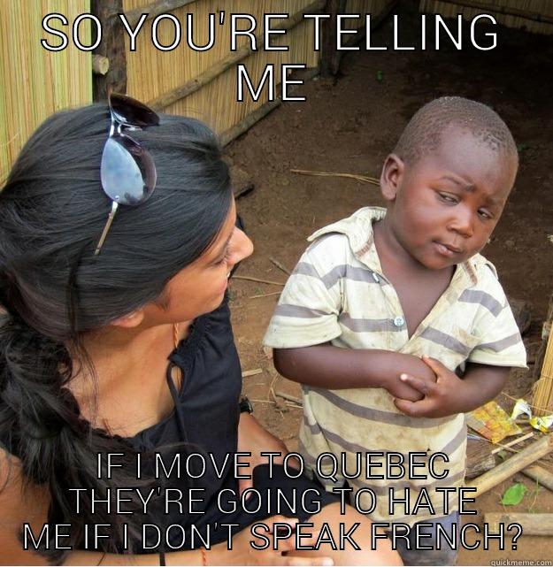 SO YOU'RE TELLING ME IF I MOVE TO QUEBEC THEY'RE GOING TO HATE ME IF I DON'T SPEAK FRENCH? Skeptical Third World Kid