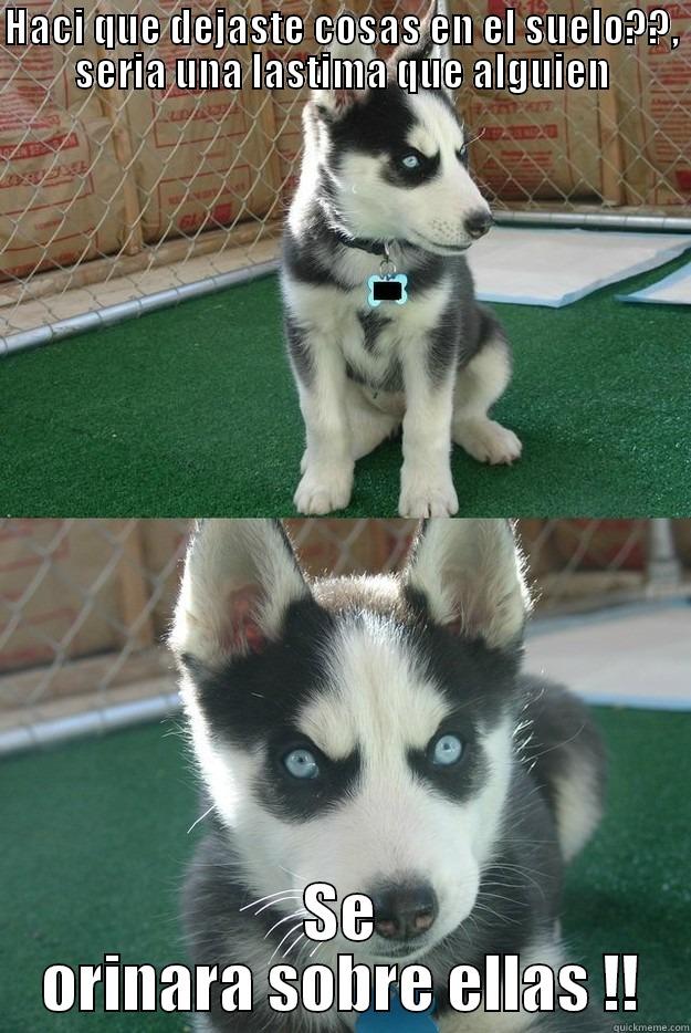 HACI QUE DEJASTE COSAS EN EL SUELO??, SERIA UNA LASTIMA QUE ALGUIEN SE ORINARA SOBRE ELLAS !! Insanity puppy