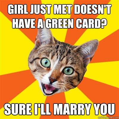 Girl just met doesn't have a green card? Sure I'll marry you  Bad Advice Cat
