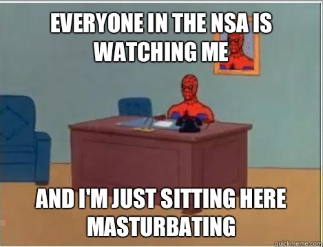 Everyone in the NSA is watching me and i'm just sitting here masturbating  Spiderman Masturbating Desk