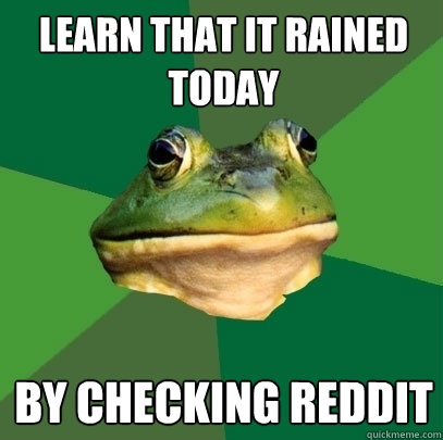 Learn that it rained today By checking reddit  Foul Bachelor Frog
