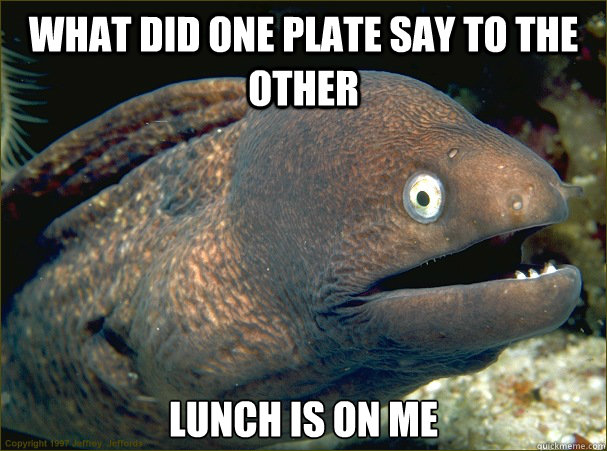 what did one plate say to the other lunch is on me  Bad Joke Eel