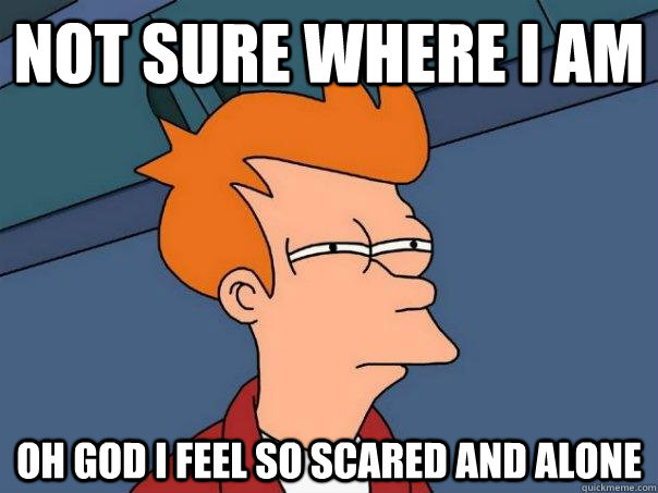 Not sure where i am oh god i feel so scared and alone  Futurama Fry