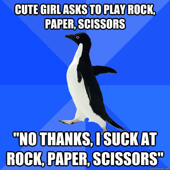 Cute girl asks to play rock, paper, scissors 