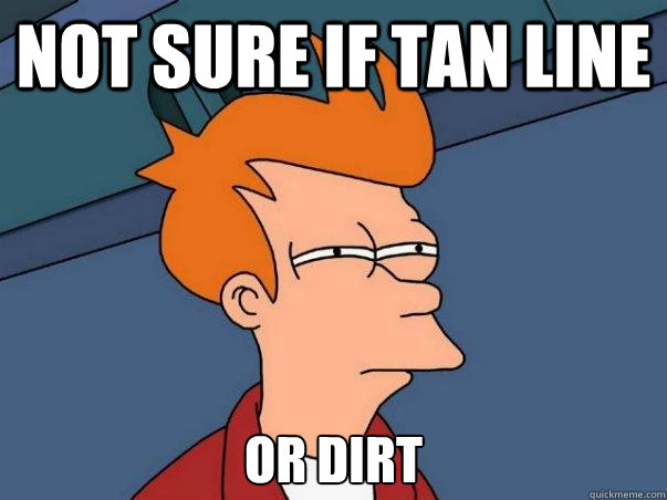 Not sure if tan line or dirt Caption 3 goes here  Not sure Fry