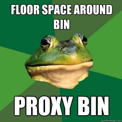 floor space around bin proxy bin  Foul Bachelor Frog