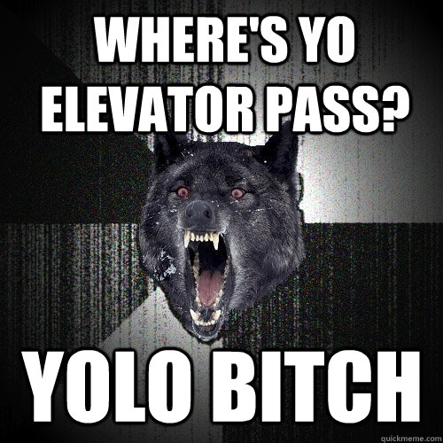 Where's YO Elevator pass? yolo bitch  Insanity Wolf