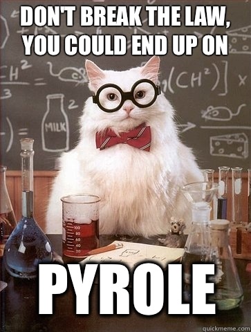 DON'T BREAK THE LAW, YOU COULD END UP ON PYROLE  Chemistry Cat