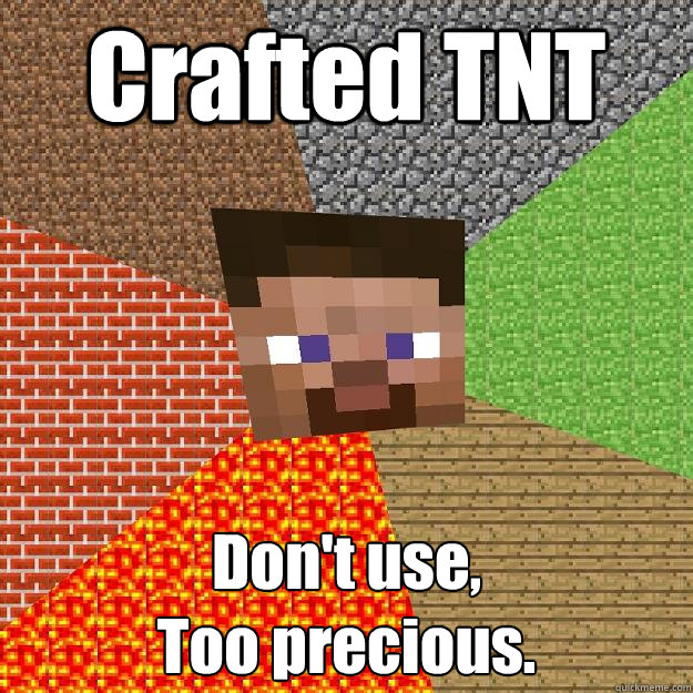 Crafted TNT Don't use,
Too precious.  Minecraft