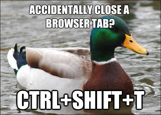 ACCIDENTALLY CLOSE A
 BROWSER TAB? ctrl+shift+t  Actual Advice Mallard