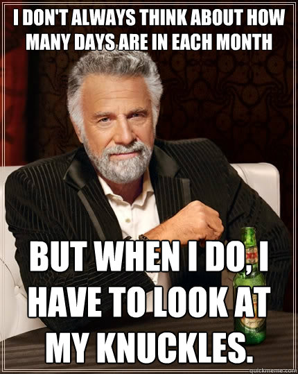 I don't always think about how many days are in each month but when I do, I have to look at my knuckles.  The Most Interesting Man In The World