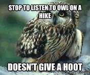 Stop to Listen to owl on a hike Doesn't give a Hoot  