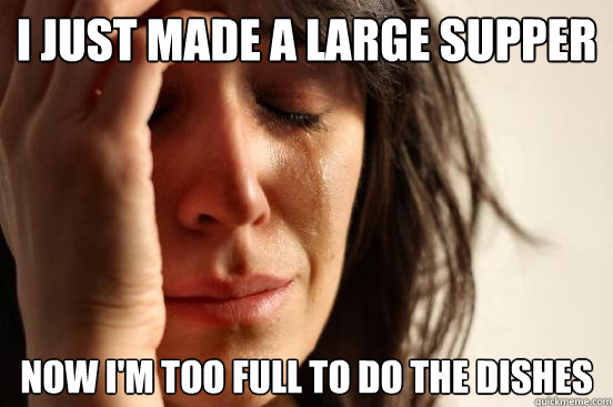 I JUST MADE A LARGE SUPPER NOW I'M TOO FULL TO DO THE DISHES  First World Problems