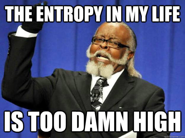 The Entropy in my life is too damn high - The Entropy in my life is too damn high  Toodamnhigh