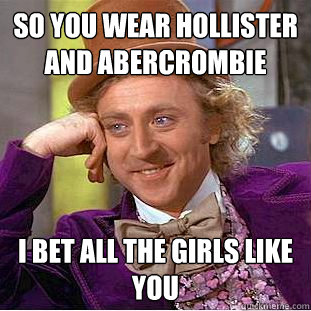 so you wear hollister and abercrombie  I bet all the girls like you - so you wear hollister and abercrombie  I bet all the girls like you  Condescending Wonka