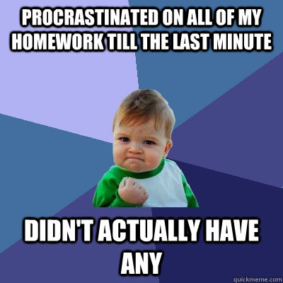Procrastinated on all of my homework till the last minute Didn't actually have any  Success Kid