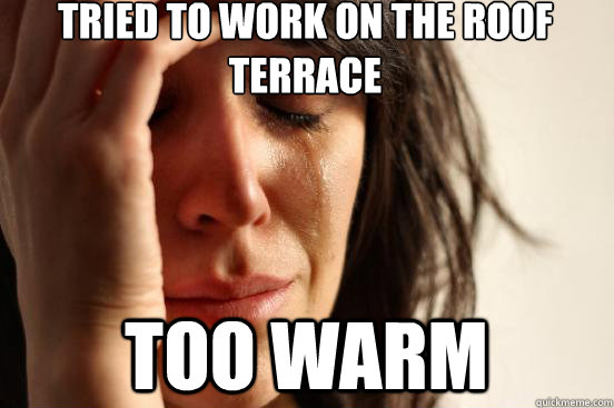 tried to work on the roof terrace too warm  First World Problems