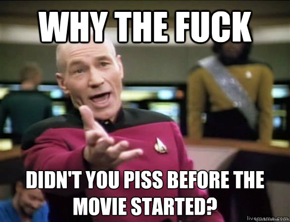 Why the fuck Didn't you piss before the movie started?  Annoyed Picard HD