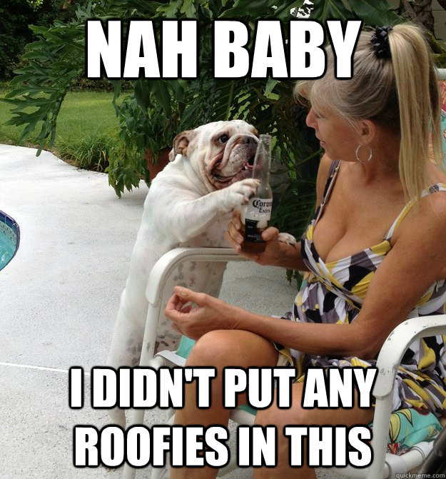 nah baby i didn't put any roofies in this - nah baby i didn't put any roofies in this  PUA Dog