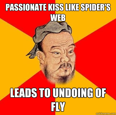 Passionate kiss like spider's web leads to undoing of fly  Confucius says