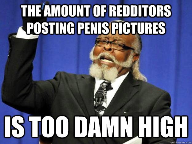 the amount of Redditors posting penis pictures is too damn high  Toodamnhigh