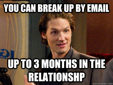 You can break up by email up to 3 months in the relationshp - You can break up by email up to 3 months in the relationshp  Tylers Dating Tips