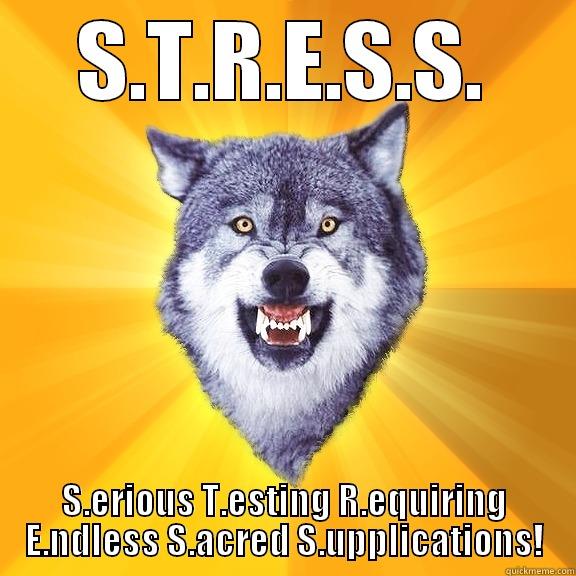 S.T.R.E.S.S. S.ERIOUS T.ESTING R.EQUIRING E.NDLESS S.ACRED S.UPPLICATIONS! Courage Wolf