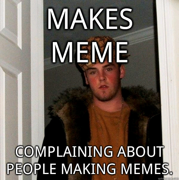 Makes meme complaining about people making memes. - Makes meme complaining about people making memes.  Scumbag Steve