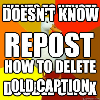 Wants to upvote Double Click Doesn't know  HOW TO DELETE OLD CAPTION REPOSTS  Tech Impaired Duck