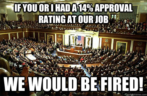 if you or i had a 14% Approval Rating at our Job we would be FIRED!  Congress