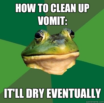 How to clean up vomit: It'll dry eventually  Foul Bachelor Frog