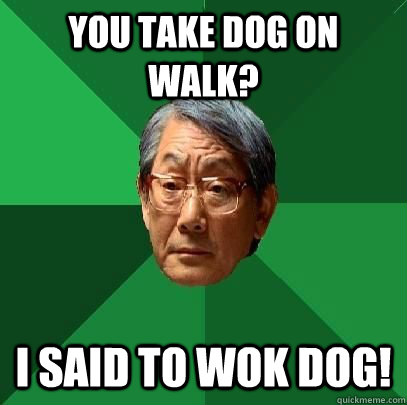 You take dog on walk? I said to wok dog!  High Expectations Asian Father