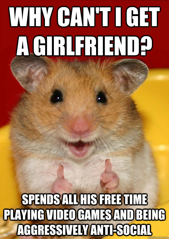 Why can't I get a girlfriend? Spends all his free time playing video games and being aggressively anti-social   Rationalization Hamster