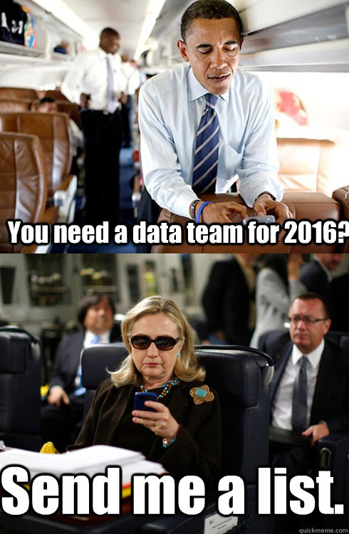 You need a data team for 2016? Send me a list.  Texts From Hillary