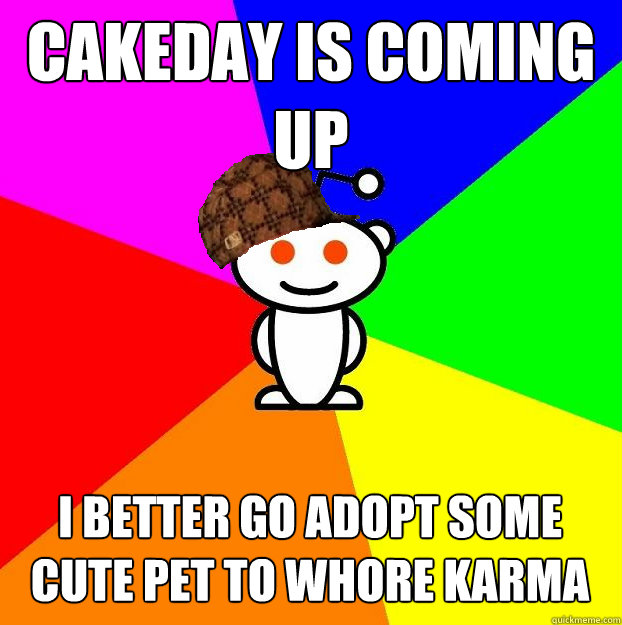 cakeday is coming up i better go adopt some cute pet to whore karma   Scumbag Redditor