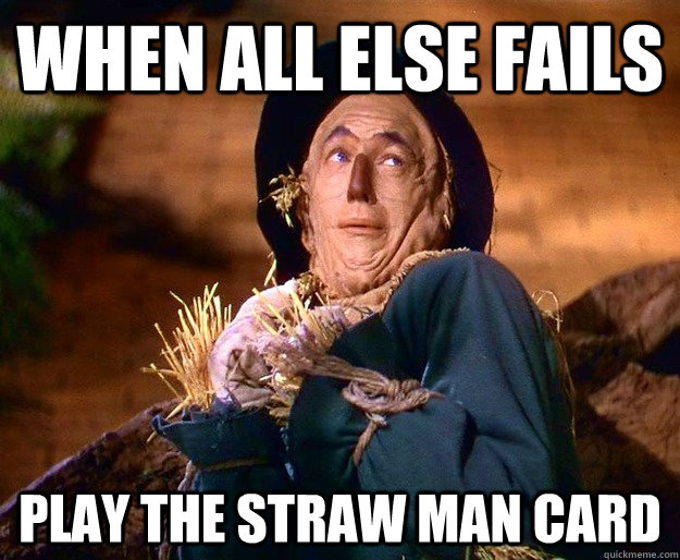 when all else fails play the straw man card  strawman argument