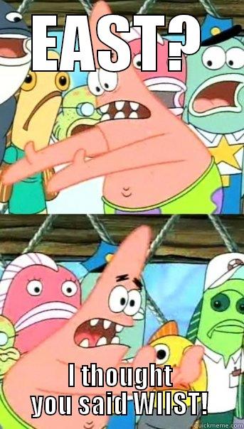 EAST? I THOUGHT YOU SAID WIIST! Push it somewhere else Patrick