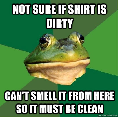 not sure if shirt is dirty can't smell it from here so it must be clean   Foul Bachelor Frog