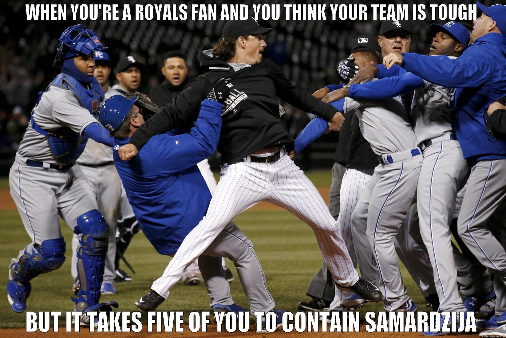 WHEN YOU'RE A ROYALS FAN AND YOU THINK YOUR TEAM IS TOUGH BUT IT TAKES FIVE OF YOU TO CONTAIN SAMARDZIJA Misc