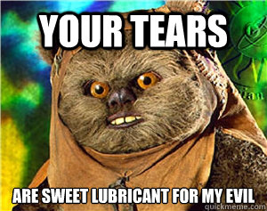 your tears are sweet lubricant for my evil
  Rape Ewok