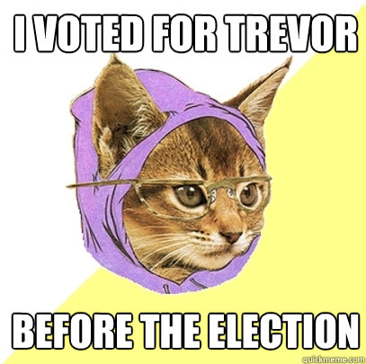 I voted for Trevor before the election  Hipster Kitty