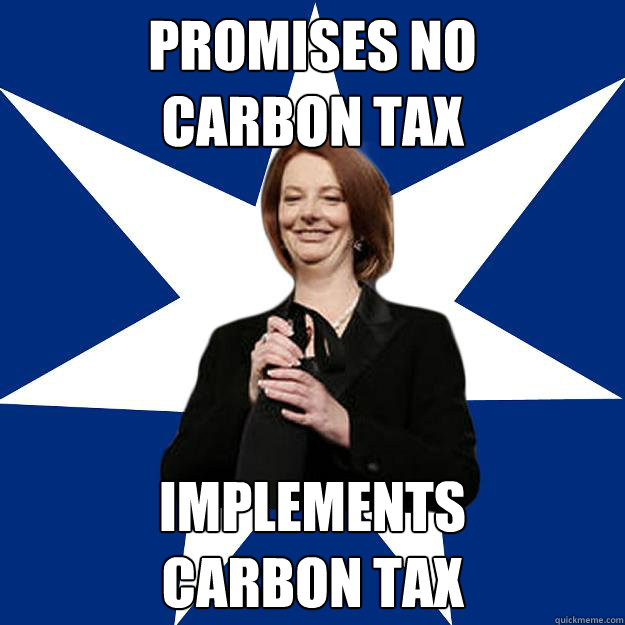 Promises No 
Carbon Tax implements 
carbon tax  