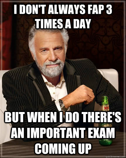 I don't always fap 3 times a day But when I do there's an important exam coming up  The Most Interesting Man In The World