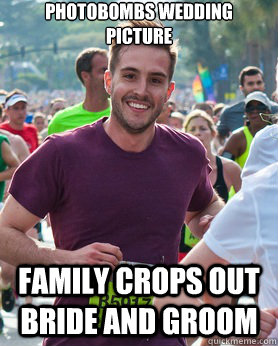 Photobombs wedding picture Family crops out bride and groom  Ridiculously photogenic guy