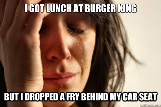 I got lunch at Burger King but I dropped a fry behind my car seat  First World Problems