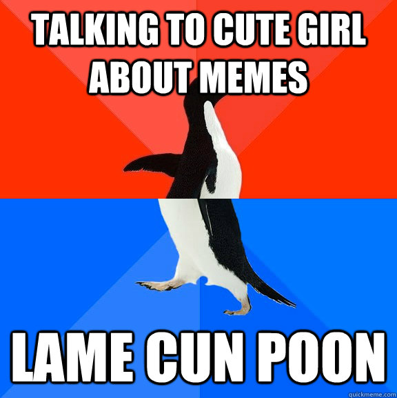 Talking to cute girl about memes Lame cun poon  Socially Awesome Awkward Penguin