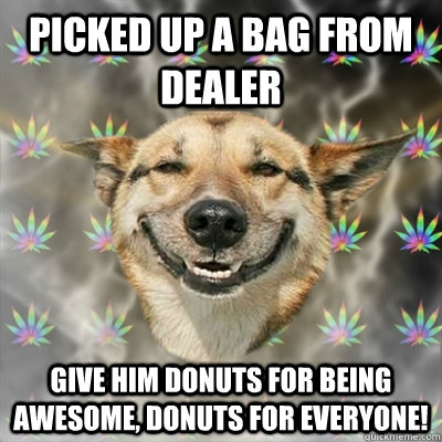 picked up a bag from dealer give him donuts for being awesome, donuts for everyone!  Stoner Dog