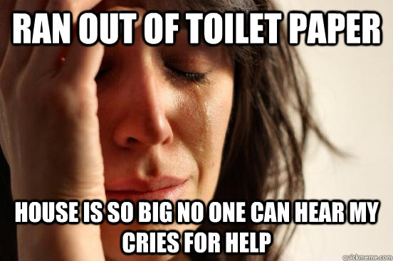 Ran out of toilet paper House is so big no one can hear my cries for help  First World Problems